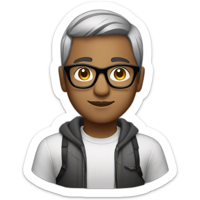 Indian dj with glasses short hair no moustache grey brown skin less hair sticker