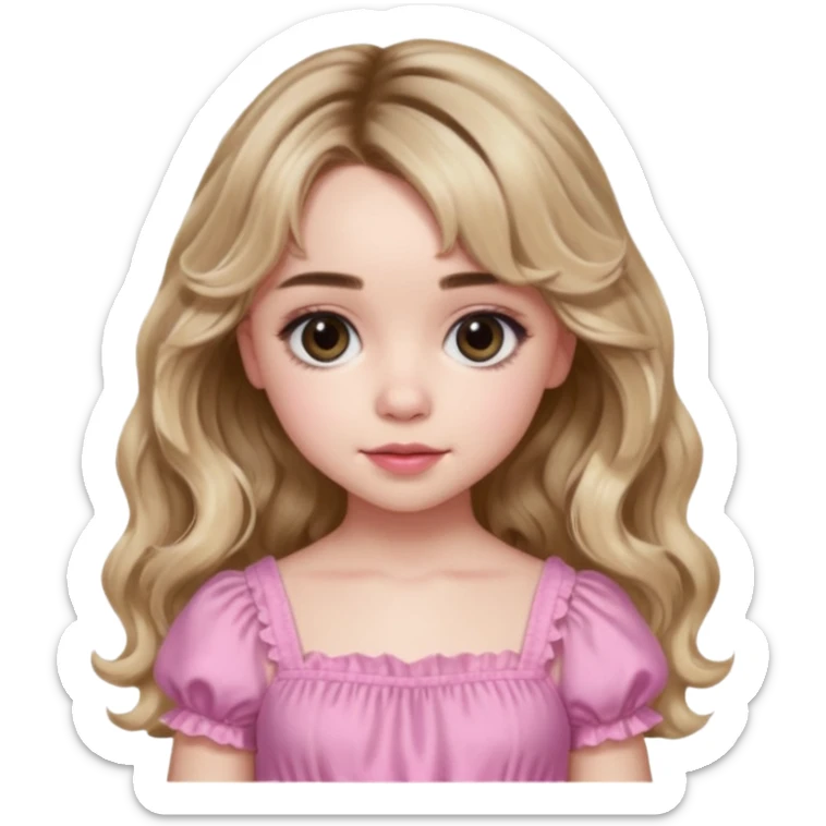 sabrina carpenter with pink babydoll dress and wavy long hair with wavy bangs sticker