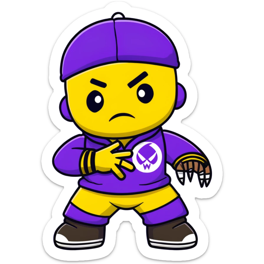 voodoo doll wearing wu-tang clan yellow and black outfit with W logo sticker