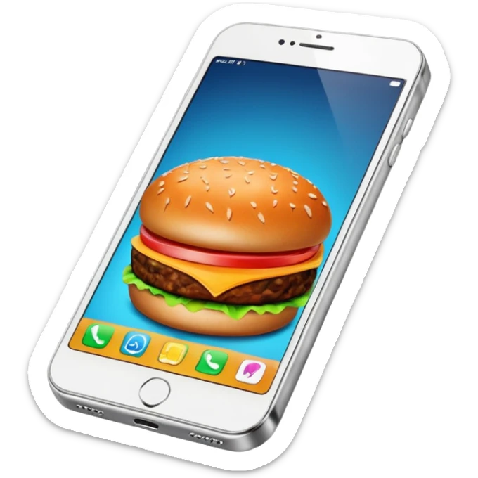 a phone that has a picture of a hamburguer in the frames of the phone not outside sticker