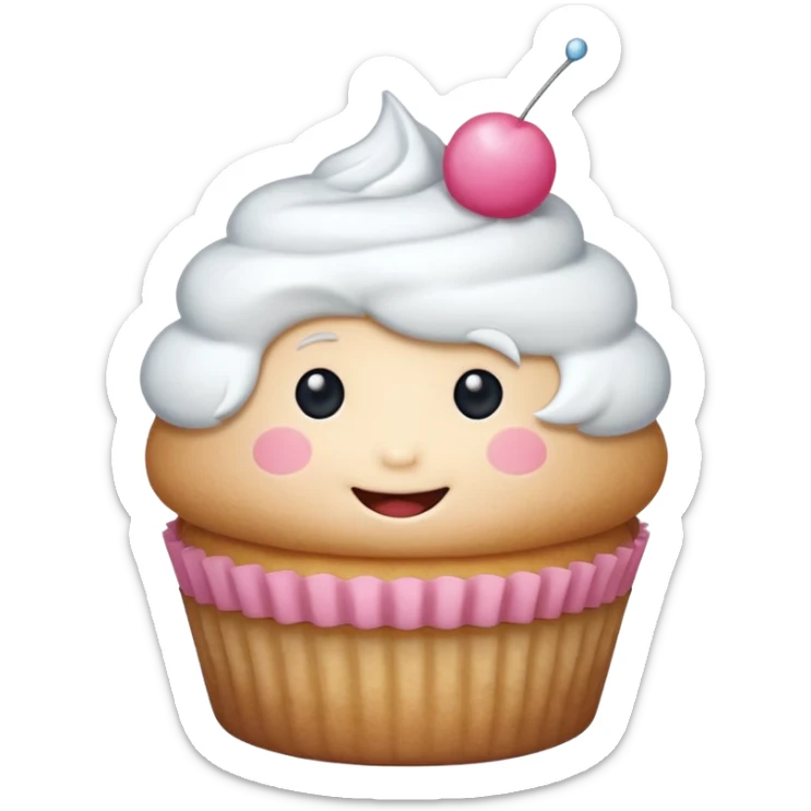 Un pequeño y adorable cupcake que ha cobrado vida, con un glaseado esponjoso que funciona como su "sombrero" o "pelo". Es la encarnación de la dulzura y la amabilidad. sticker