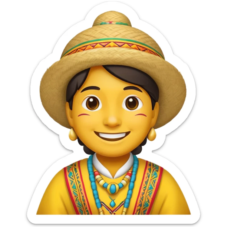classic yellow emoji of a Peruvian wearing traditional clothing sticker
