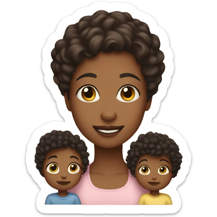 a mom with short dark brown curly hair and 2 babies one boy one girl sticker