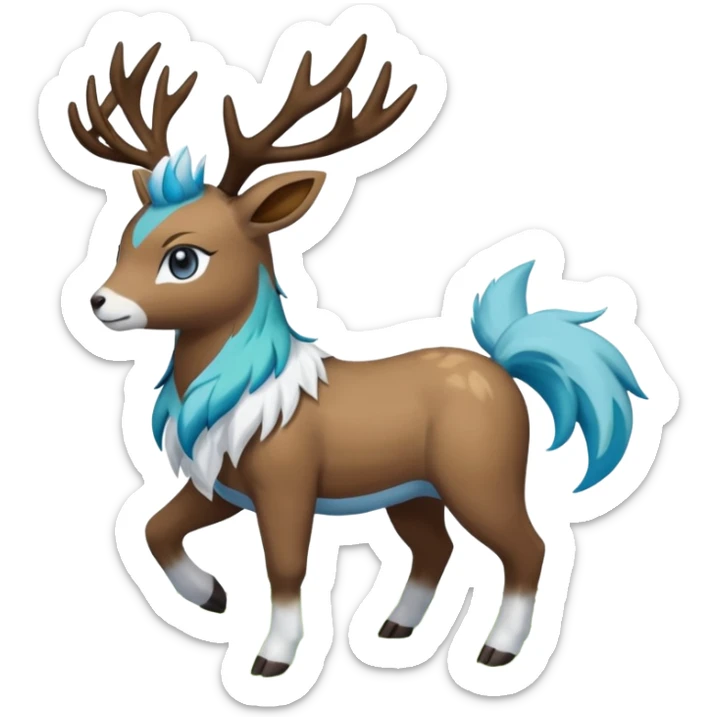 Stantler-Skiddo-Glaceon-Mudbray-Amaura-Virizion-fusion-Fakémon-creature (full body) sticker