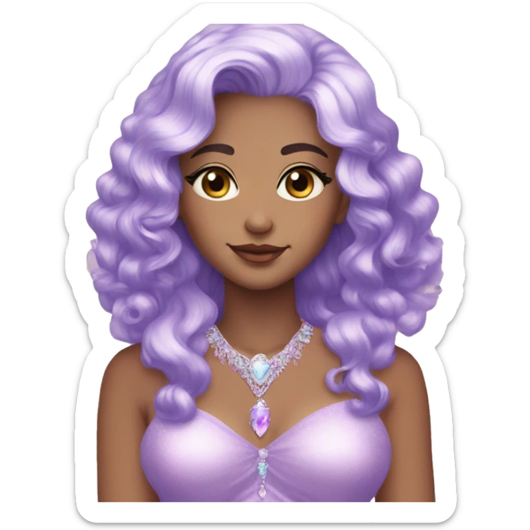 Gorgeous pastel Lady with purple-shiny-crystal-hair and tiara and necklace aesthetic sticker