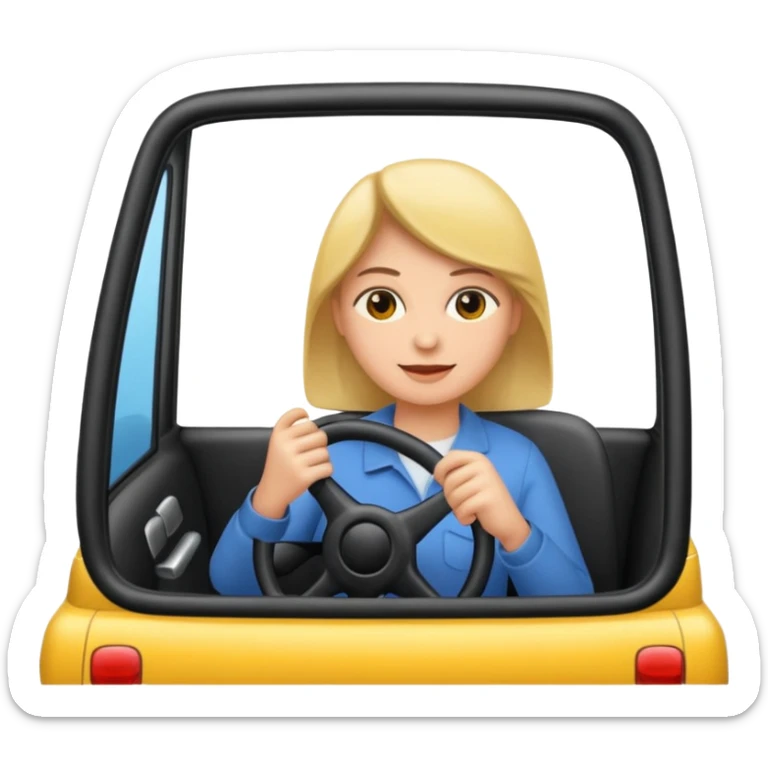 Crea un emoji con fondo transparente en PNG de una persona manejando un vehículo sticker