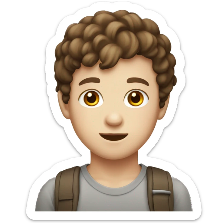 Young Boy with brown hair and brown eyes and white skin wearing a birthday hat sticker