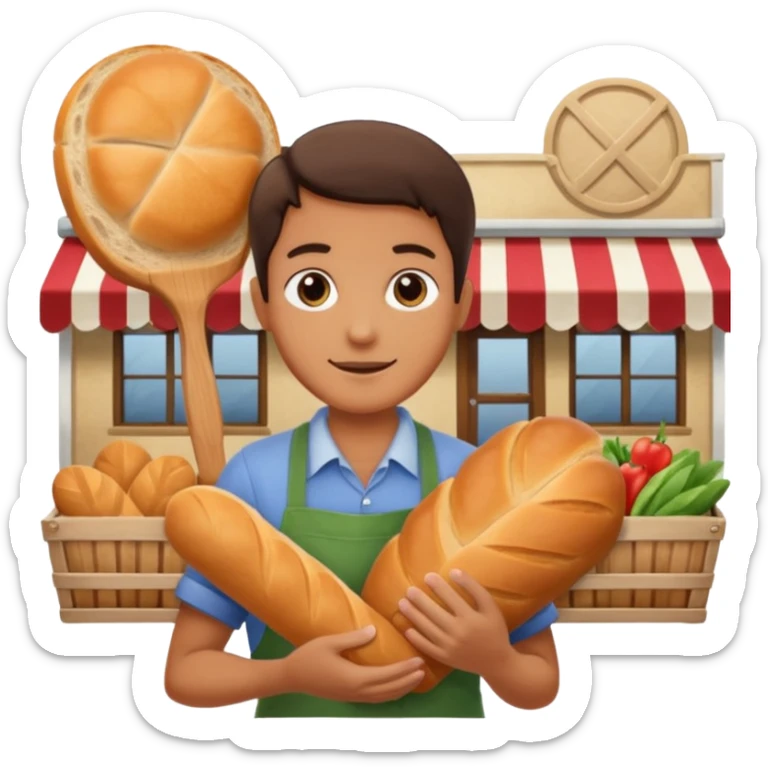 Shopper with bread loaf,Farmers’ Market, background bakery shop, market. sticker
