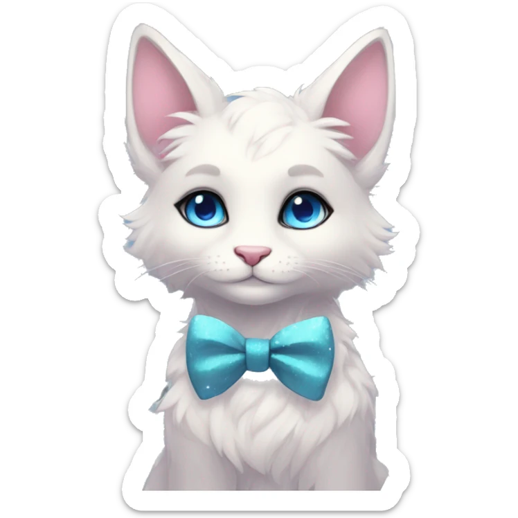Anthro Cute Cool Kawaii gorgeous sparkly ethereal fantasy animal creature with blue eyes furry sona with flowers and bow tie beautiful aesthetic sticker