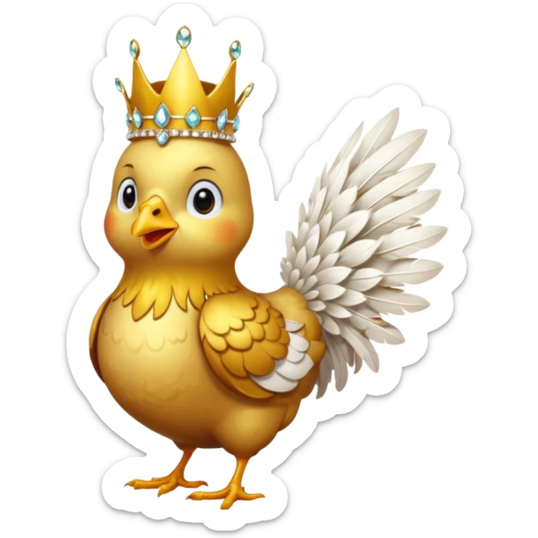 chicken King – proud golden chicken wearing a tall jeweled crown, standing sticker