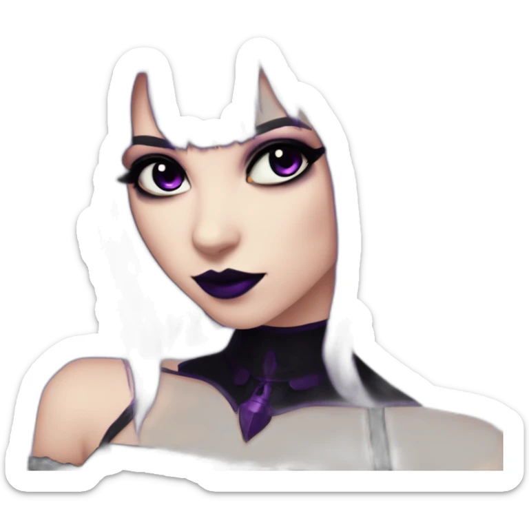 Elissabat-with-bangs-long-hair-dark-purple-and-black-vampire-goth-makeup-pinkeyes-romanticgothcloses sticker