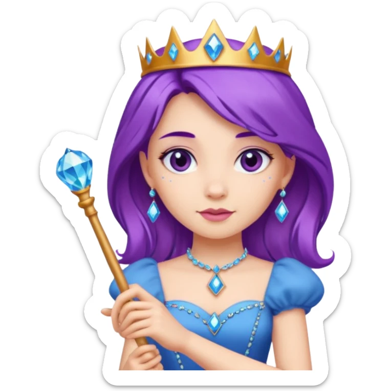 Princesses with Magic Wand in Purple Hair, blue dress sticker