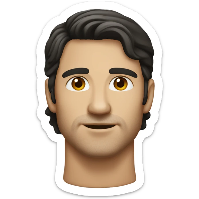 White Man with dark hair and caramel eyes. Slight stubble and Roman nose sticker