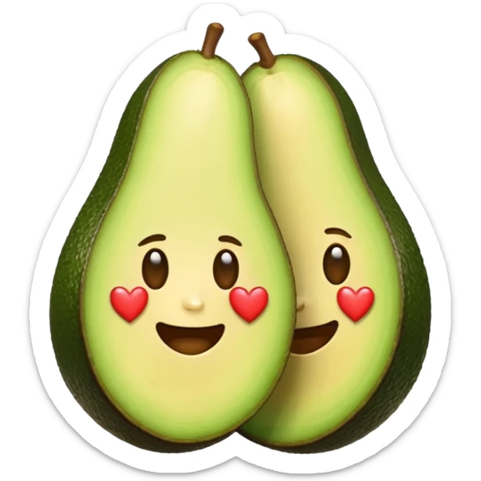 ios style emoji of two avocado halves with faces and hearts above them sticker