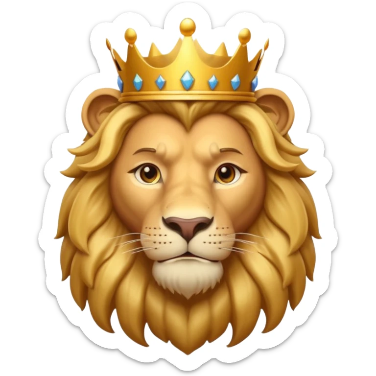 king lion portrait, head and shoulders only, golden crown, royal mane, confident majestic expression, fantasy royalty vibe, 3D cartoon, mobile game icon style, clean background, no text, no watermark
 sticker