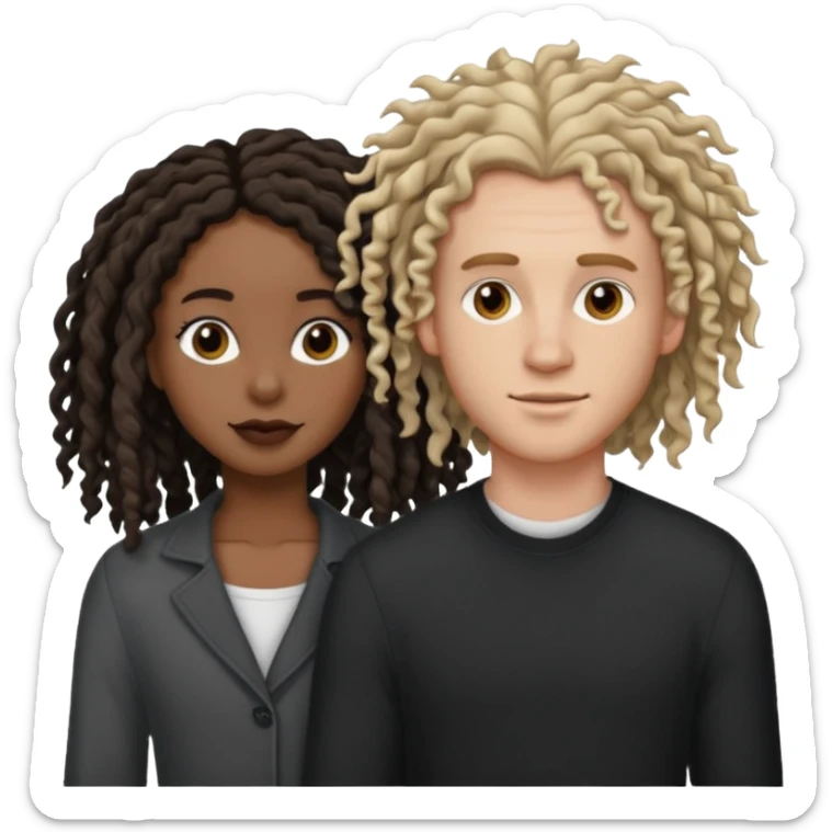 White boyfriend with medium wavy to curly hair with a black girlfriend with shoulder length thin curly dreadlocks sticker