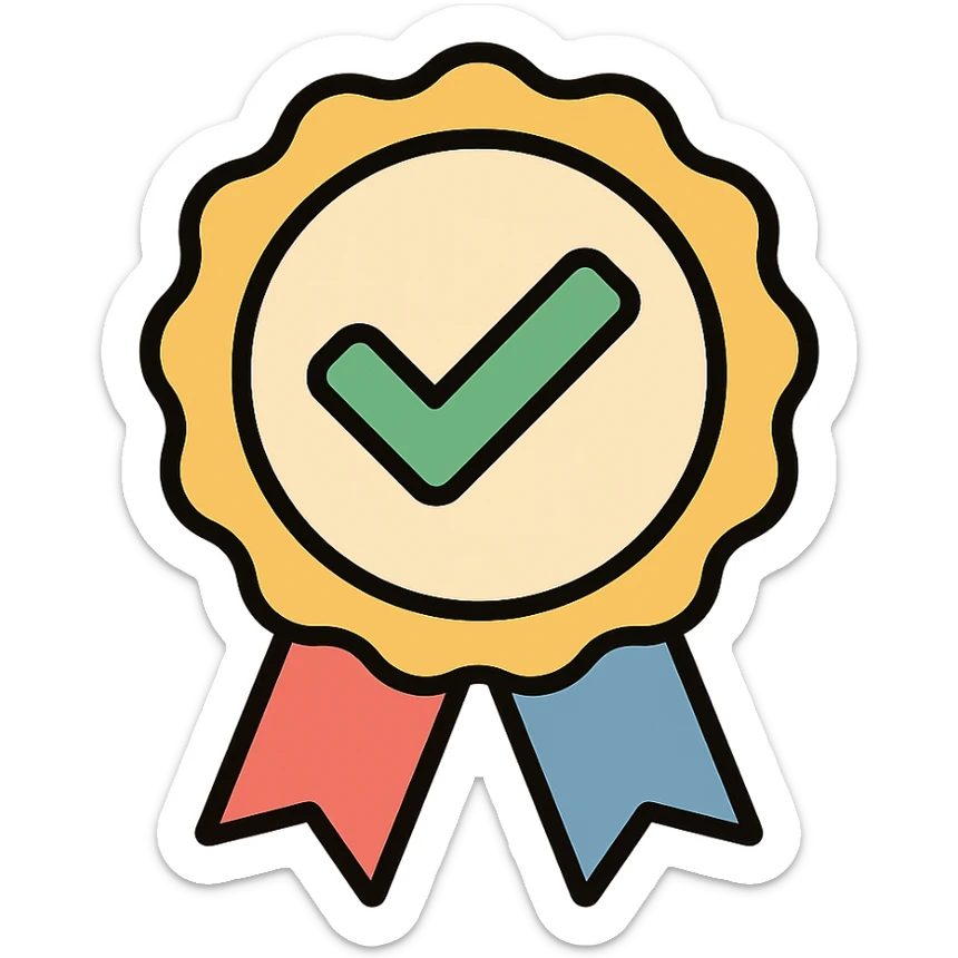 vector icon of a seal of trust with gold and colorful elements, elegant and minimalist flat design, isolated on white background, award badge style, 2D flat vector, trending icon look, soft shadows, no text, perfect for commercial use, icon style, new variation 4 sticker