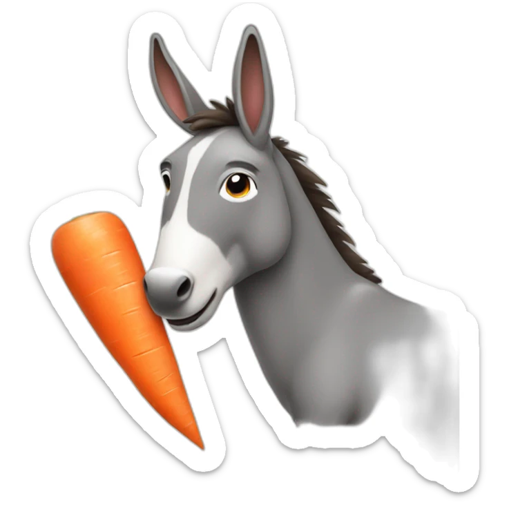 a donkey with one carrot sticking out of his back and another carrot in his mouth sticker