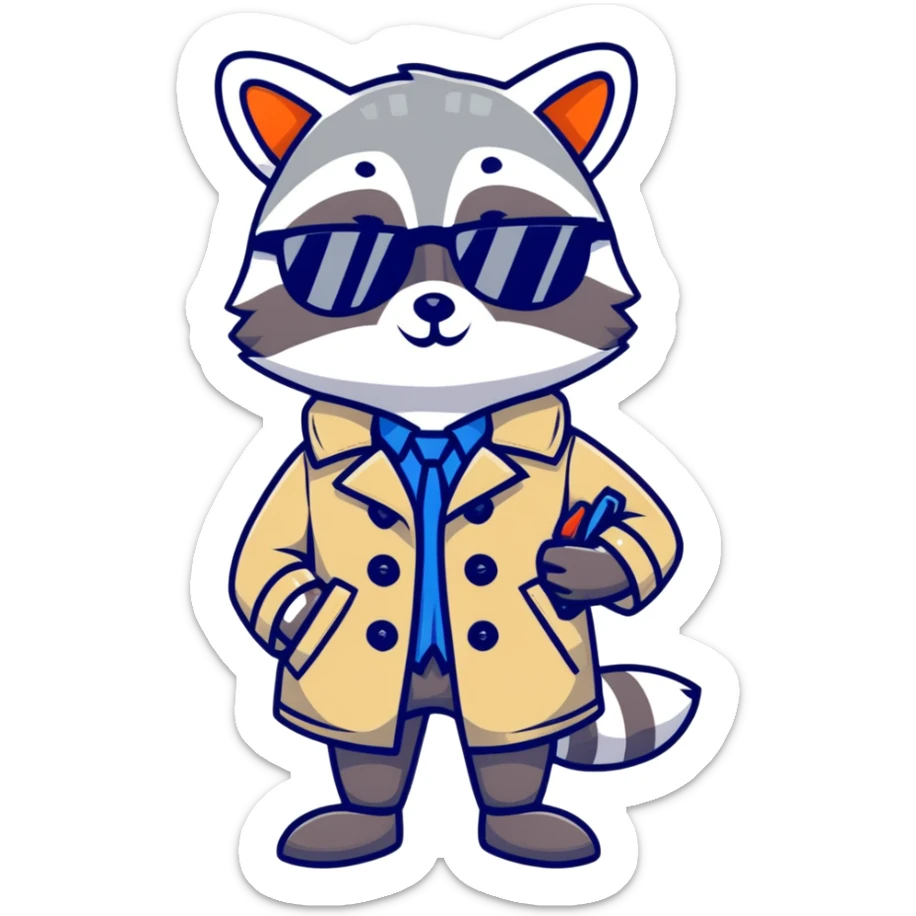 Raccoon in a trench coat and sunglasses holding a blank sign   sticker
