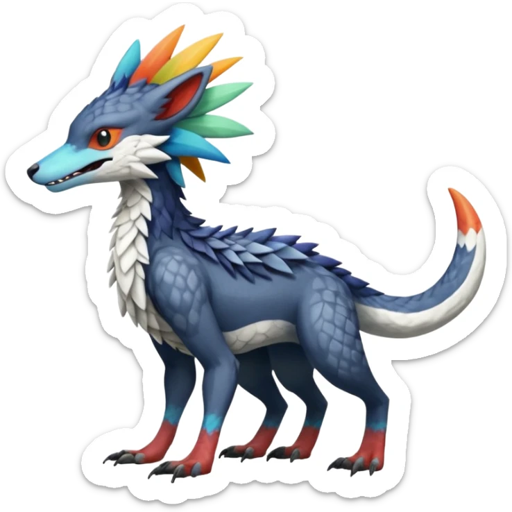 Colorful Fruity Warm-colored Tropical Exotic Vernid-Sergal-Trico-Silvally-Nargacuga-fusion-hybrid-animal-creature, full body sticker