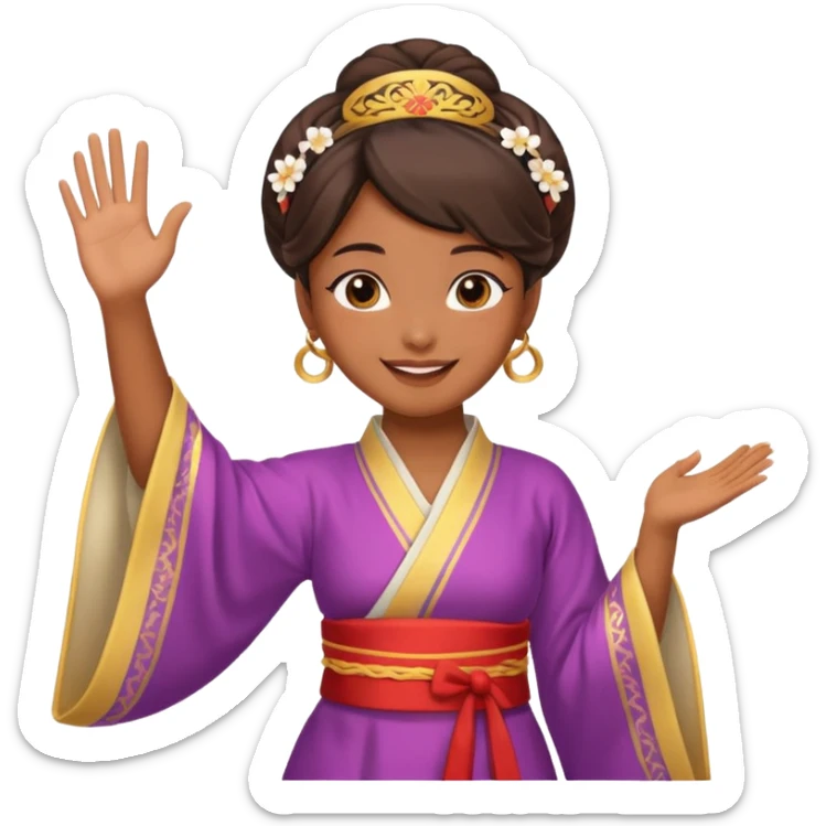 sexy brown skin girl in hanfu clothes waving to greet sticker