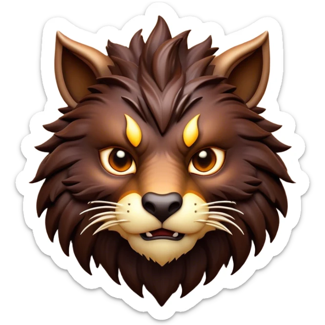 Clash of Clans aesthetic: Cinematic fierce Beast Emoji, rendered in a 3D vector-style similar to standard emojis with minimal shading and bold, simplified shapes. A compact, isometric mythical creature with wild, majestic features and fierce yet endearing eyes, softly glowing with a primal enchanted charm. Simplified yet unmistakably iconic, highly detailed and consistent, glowing with a soft radiant shine and high polish. Stylized with a touch of mythical wildness and a soft glowing outline, capturing the essence of a legendary beast with a friendly, playful allure! sticker