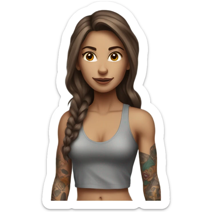 Beautiful tattooed woman long brown hair rock climbing sticker