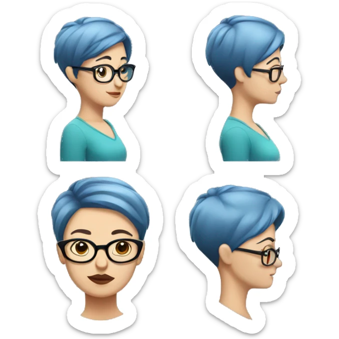  women with short blue hair and a double chin and glasses sticker