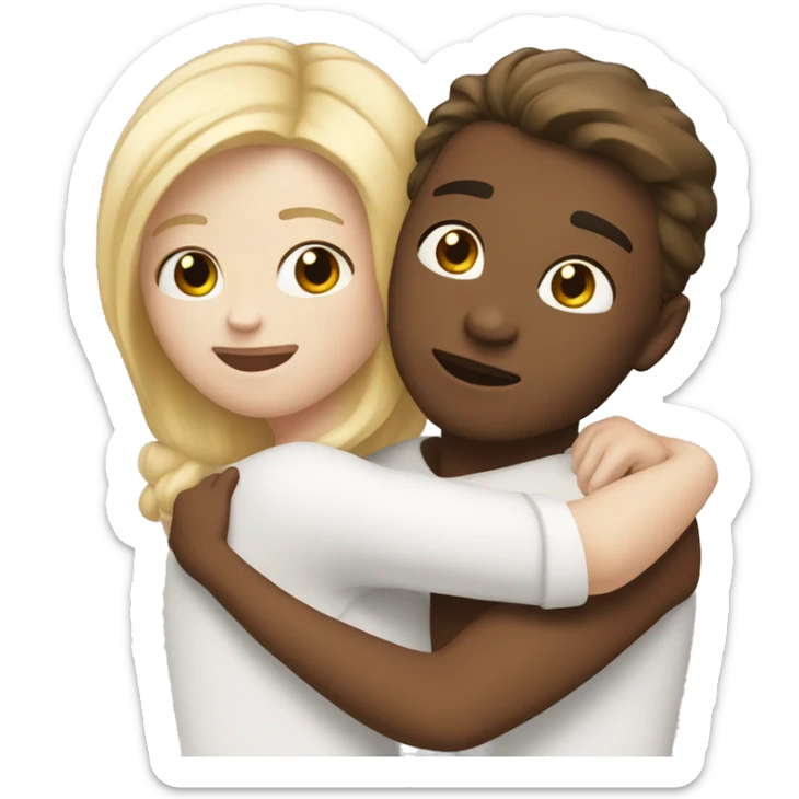Two friends hugging, one of them with blond hair and white skin. The other one with brown hair and white skin. sticker