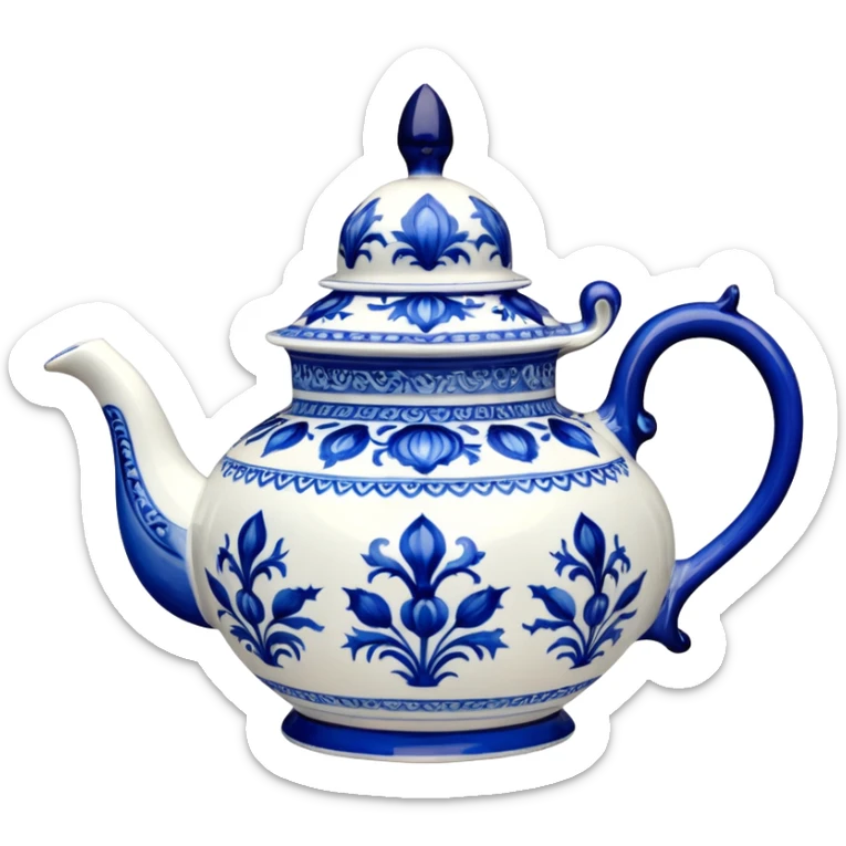 18th century futuristic vivid bold colored detailed Meissen Blue Onion Teapot sticker