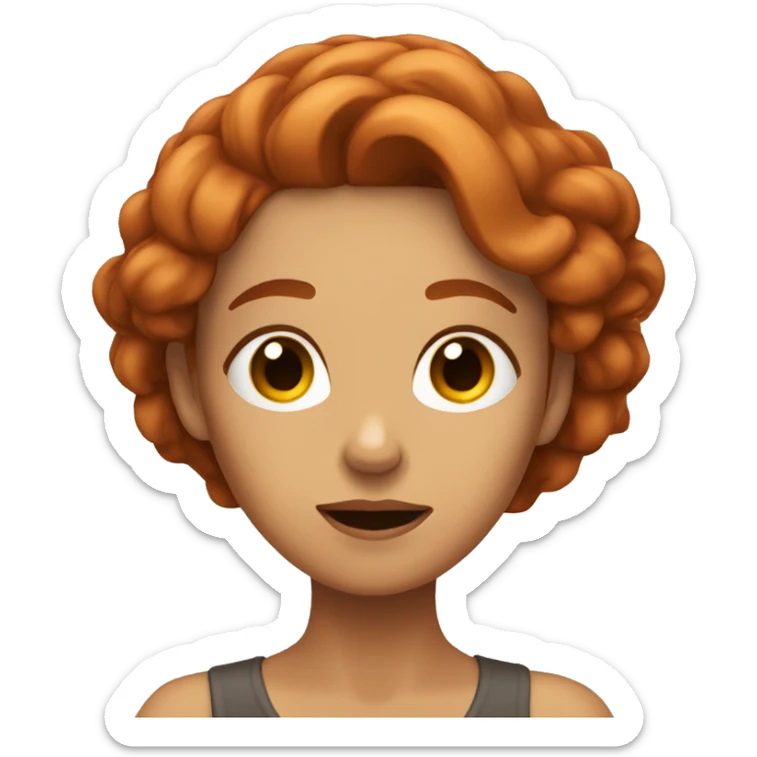 Shrugging woman with copper hair and is tan with brown eyes sticker