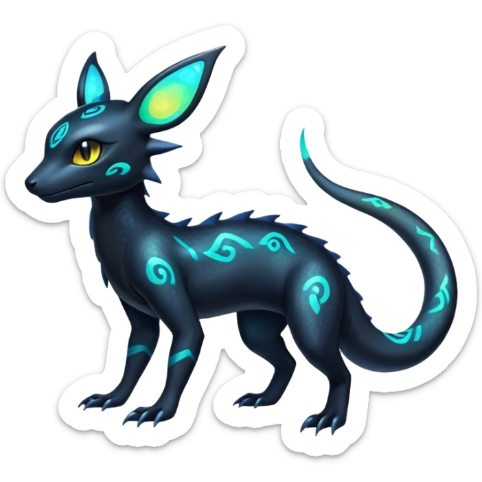 Colorful Neon Exotic Salandit-Aurorus-Umbreon-Fakémon-hybrid-creature (full body)  sticker