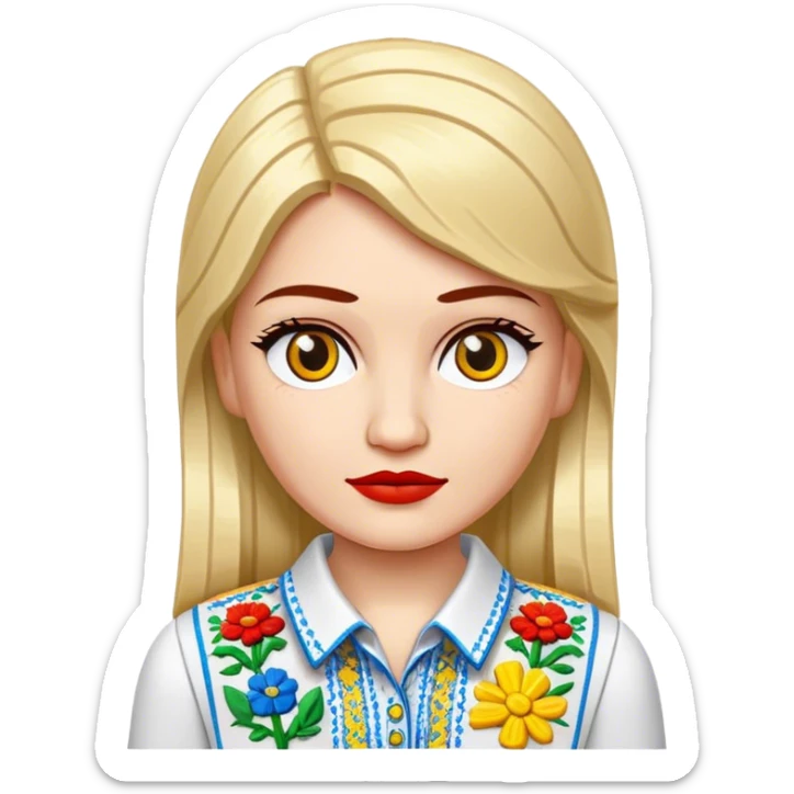 A Ukrainian girl in an embroidered shirt and Lego bricks sticker
