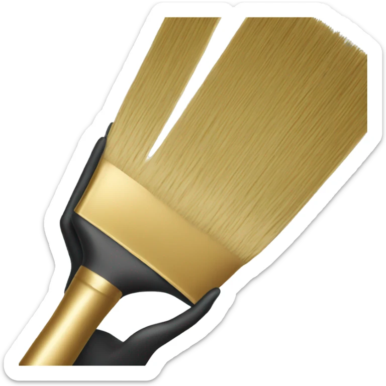 Person girl holding a golden brush in white and black clothing with a straight position and chin up sticker