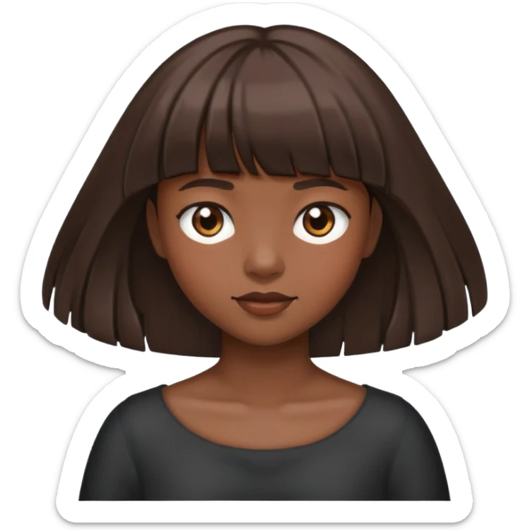 A person have dark skin not much darker and she have a bangs her hair into her shoulders and the colour is brawn  sticker