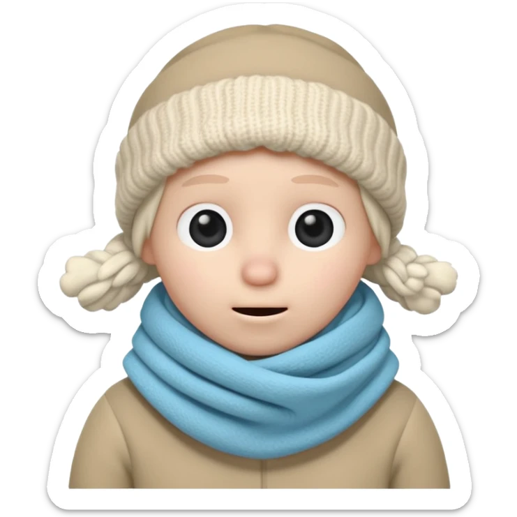 plush claymation face, scarf up to nose, shivering, frosty air, cold weather, soft and cuddly sticker