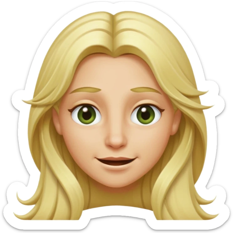blonde with long hair and swamp-colored eyes, winking, iOS Apple emoji style sticker