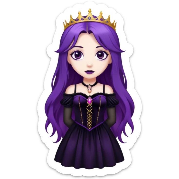 A gothic princess with long purple hair, in a black velvet dress sticker