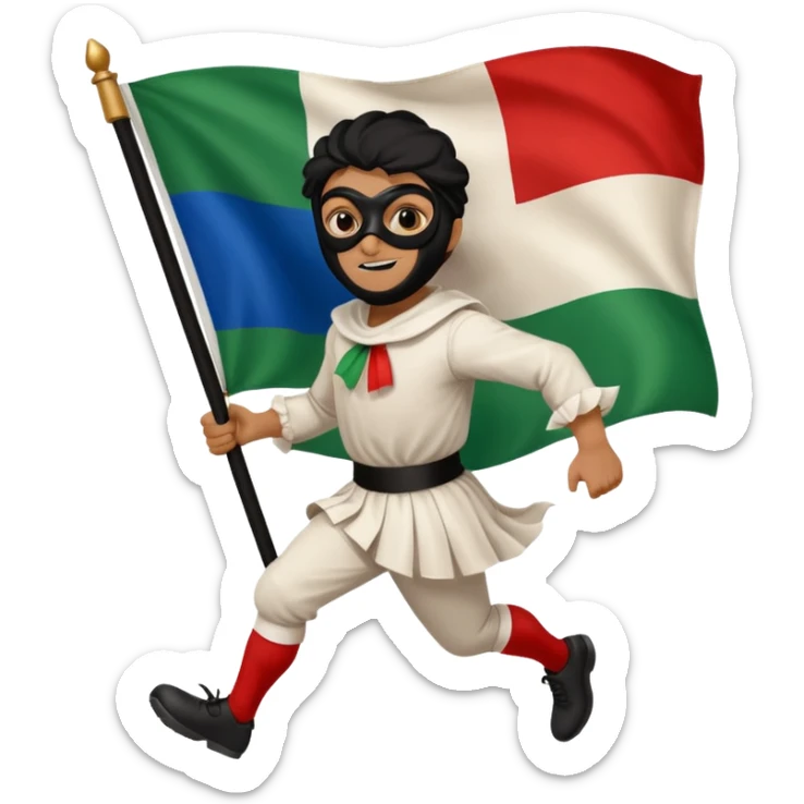 pulcinella con la maschera nera con bandiera italiana che corre sticker