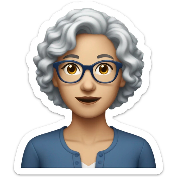 Woman with short frizzy gray hair, blue eyes and blue rimed glasses  sticker