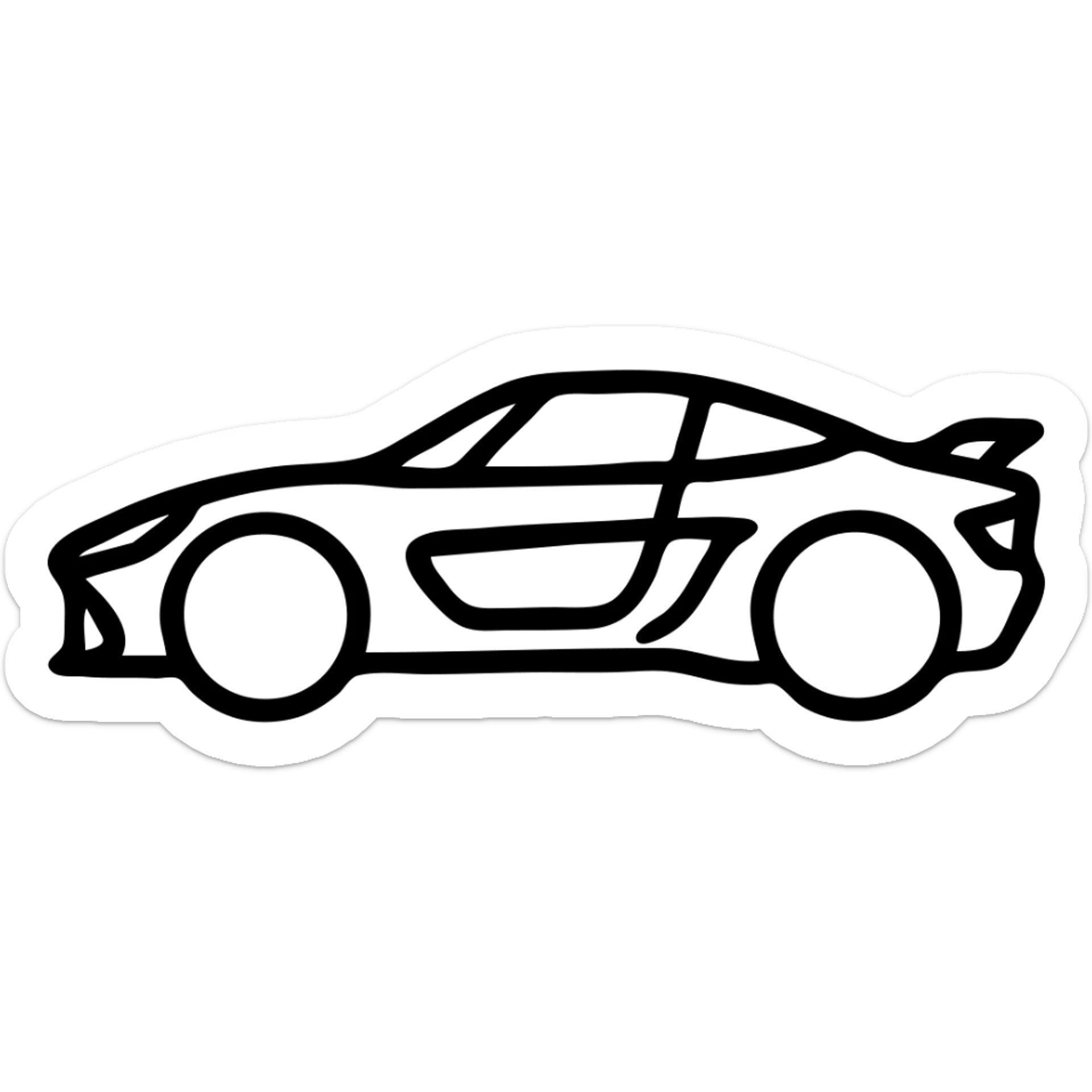 Icon style illustration of a sports car inspired by Koenigsegg or Apollo with clean, sleek lines, no background. sticker