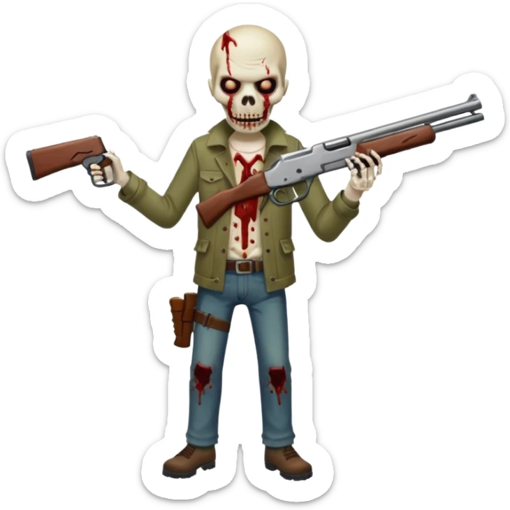 Bloody zombie shotgun pointed straight forward. In the style of your bleeding skull zombie art, but a shotgun pointing forward, not at an angle sticker