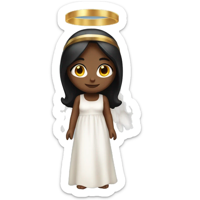 angel with halo and long white dress with wings with black straight hair and brown skin sticker