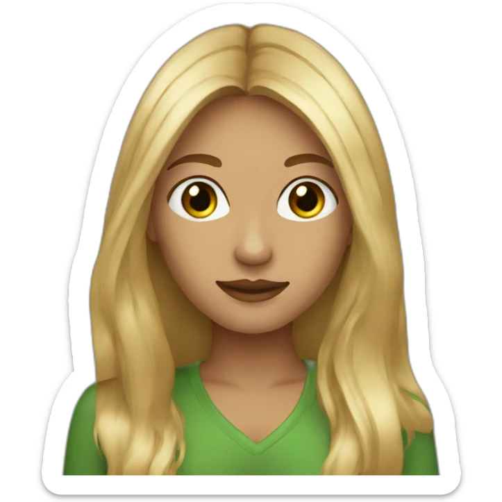 Woman with brown long layered hair gold nose ring green eyes sticker