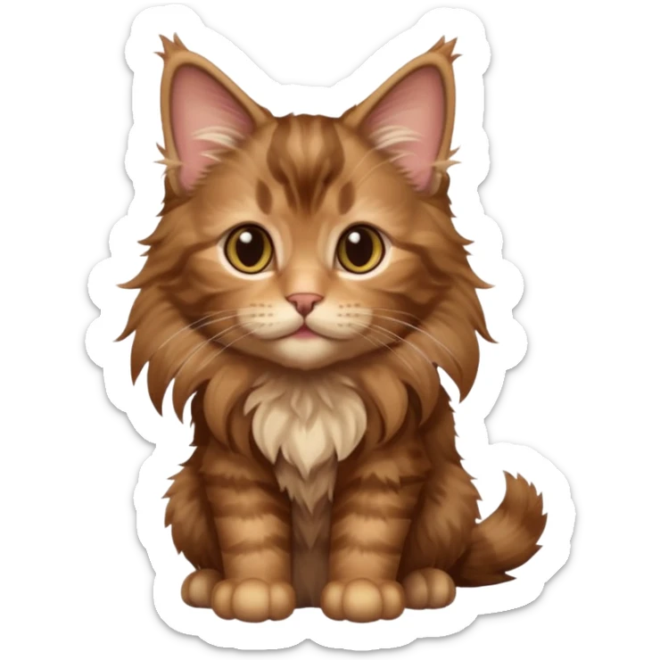 A high-resolution photo-realistic digital illustration of a brown maine coon kitten, chest upward sticker