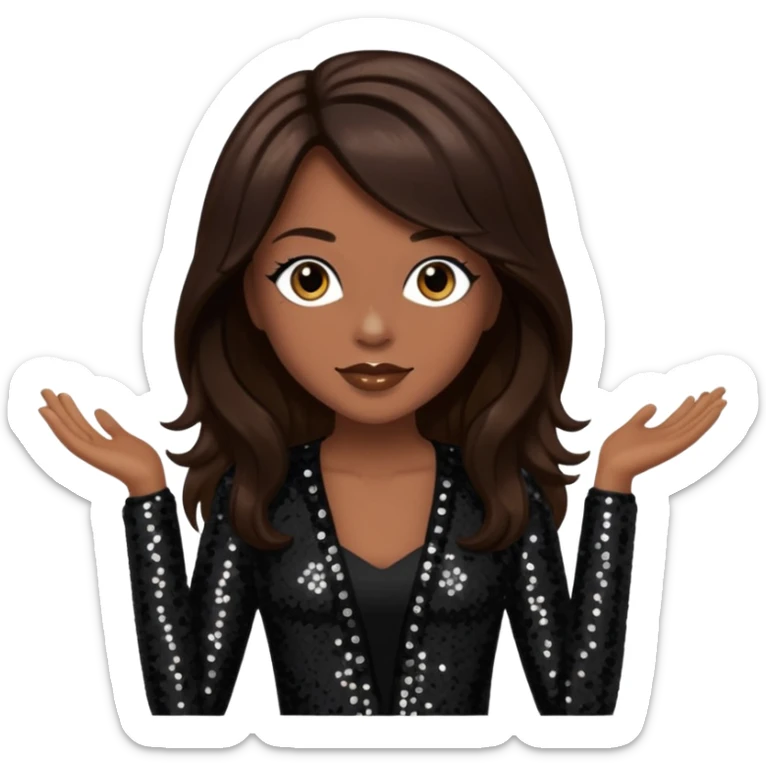 Terry Ellis from En Vogue with long dark brown hair, black sequin outfit sticker