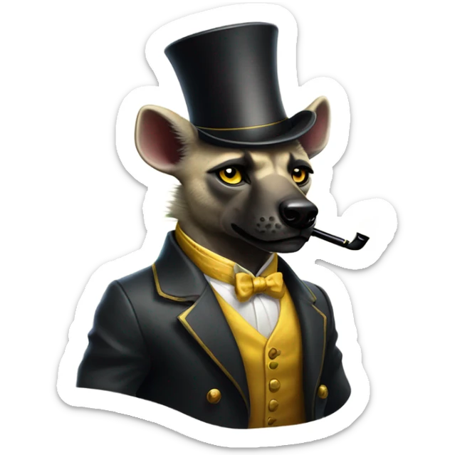 Male, muscular, hyena, smoking pipe, top hat, fancy, high class, yellow eyes sticker