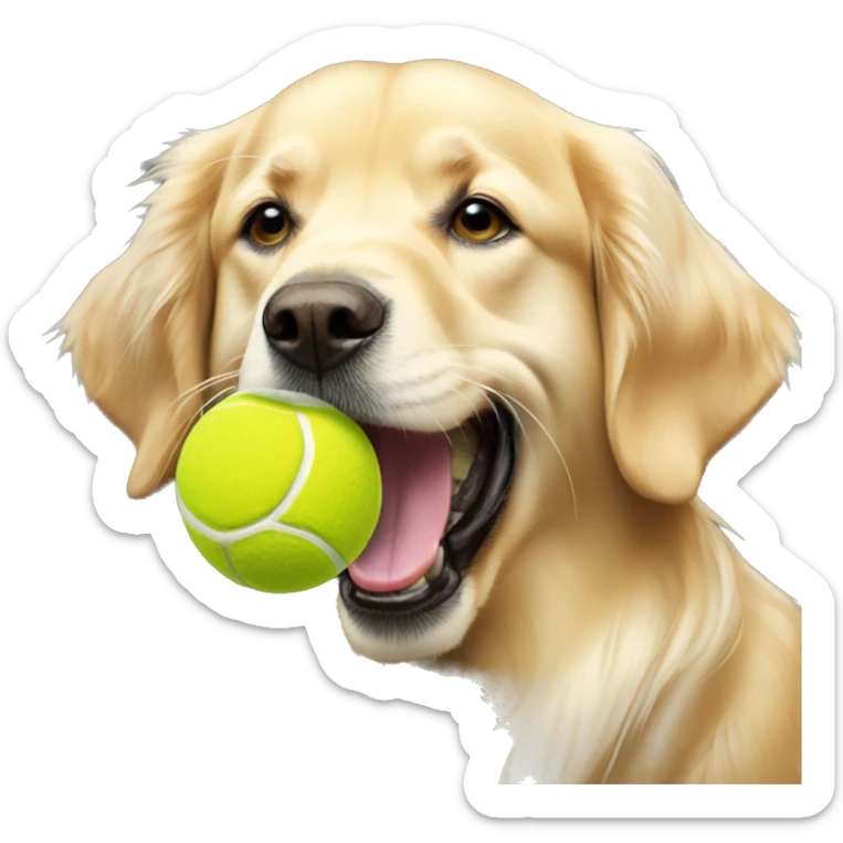 english cream golden retriever holding tennis ball in mouth sticker