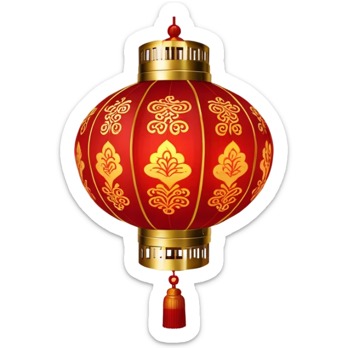 Chinese New Year red lantern – Cinematic Realistic Chinese New Year Red Lantern, depicted as an exquisitely crafted lantern adorned with intricate red and gold patterns, softly glowing against a dark background with subtle calligraphic details, evoking festive warmth and tradition. sticker