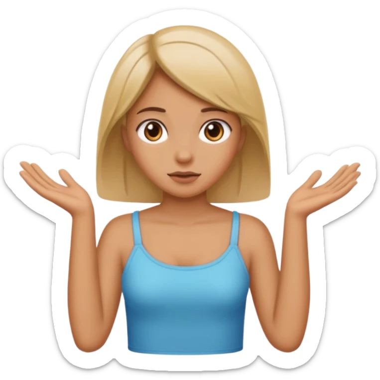 A girl shrugging his shoulders with a 6 above his left hand and a 7 above his right hand. sticker